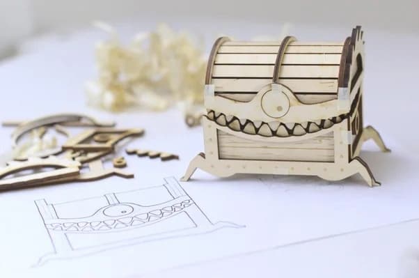 Monster Treasure Chest 3D Laser Cut Wood Puzzle Vector File