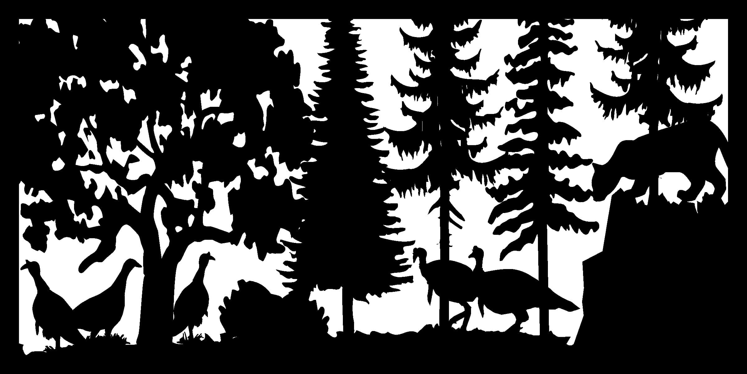 Mountain Lion and Turkeys Forest Scene Vector DXF File