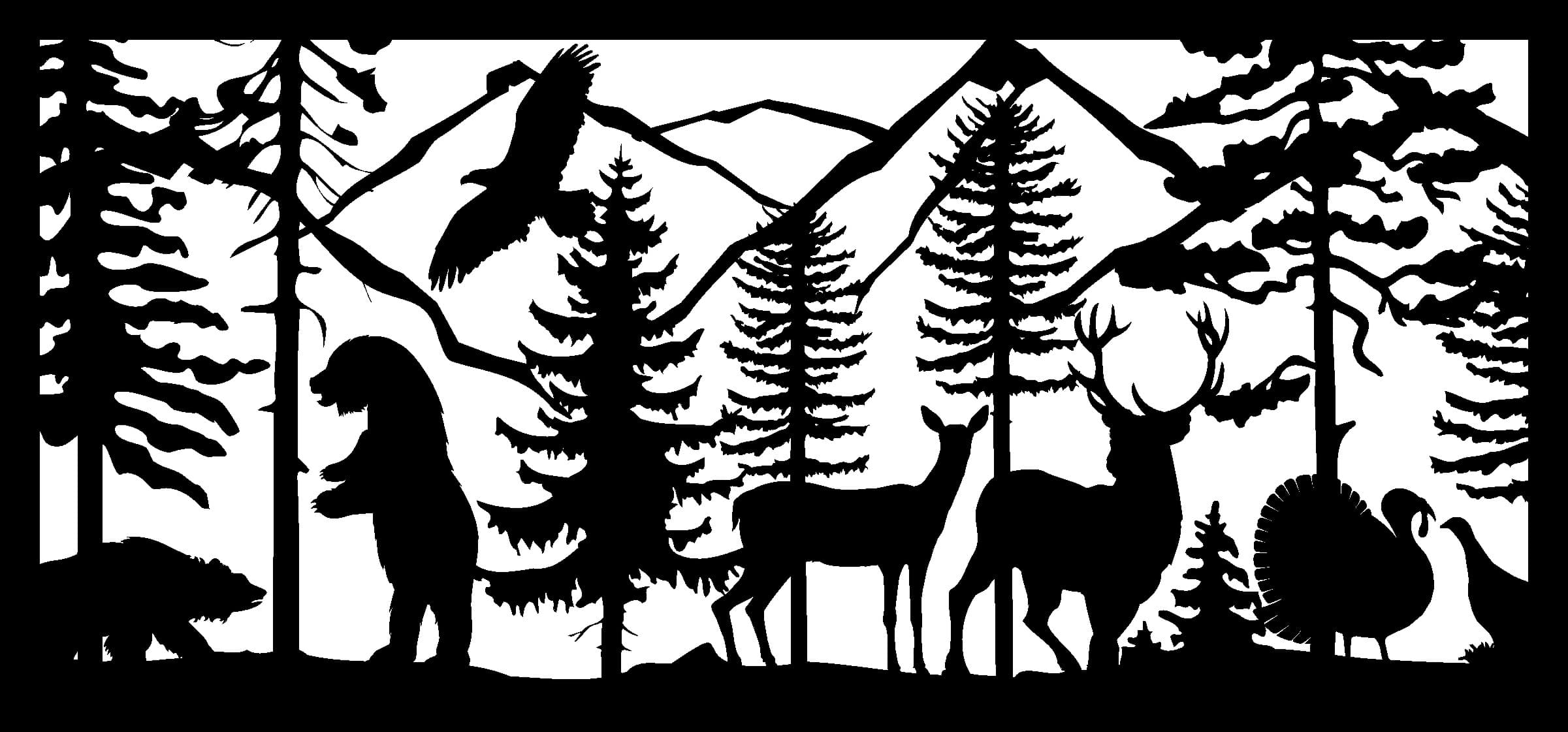 Mountain Wildlife Forest Scene Vector DXF File for Plasma Cutting