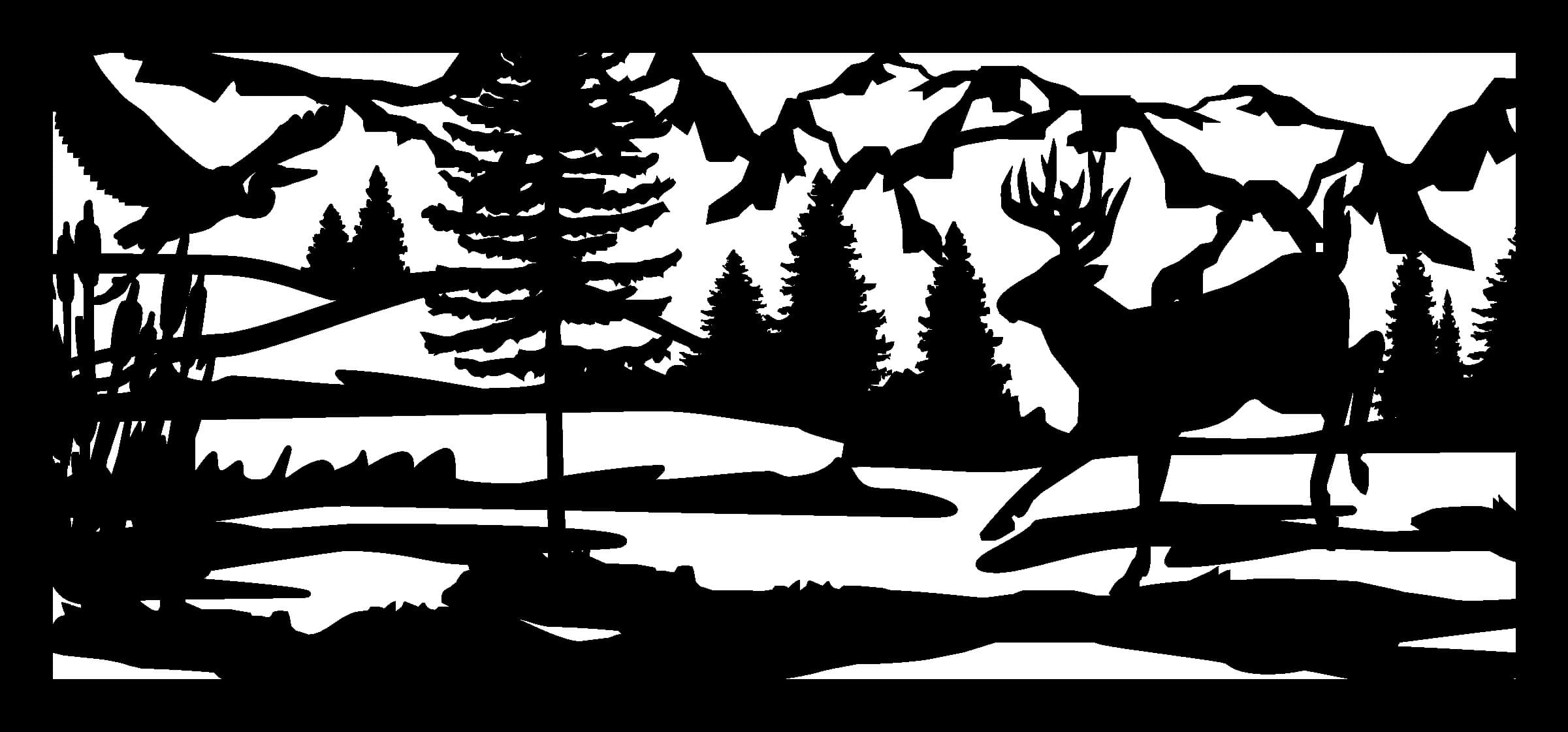 Mountain Wildlife Scene Vector Design for CNC Laser Cut DXF