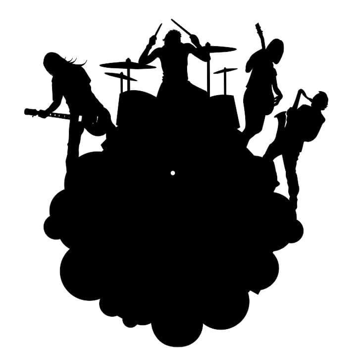 Music Band Wall Clock Vector Design for Laser Cutting