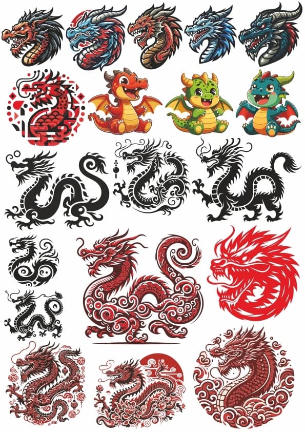 Mythical Dragon Collection Vector Files for Laser Cutting