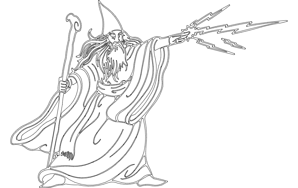 Mythical Wizard Casting Lightning DXF Vector File