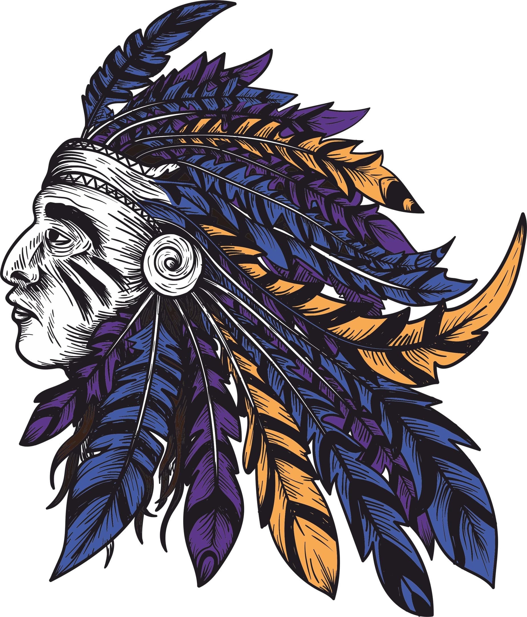 Native American Chief Head Vector Design for Laser Cutting (SVG, DXF)