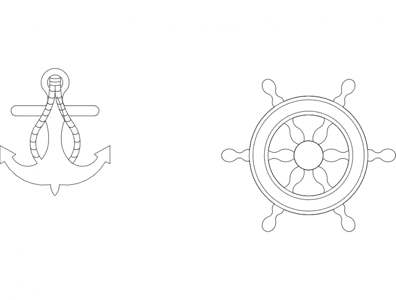 Nautical Anchor and Ship Wheel Vector File for Laser Cutting DXF