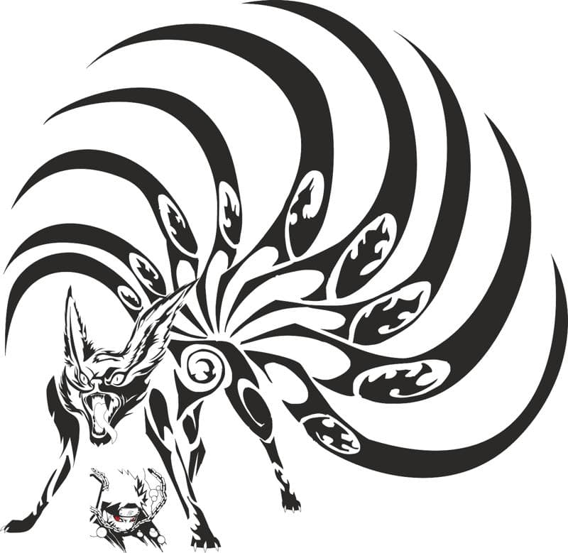 Nine-Tailed Fox Anime Silhouette Vector for Laser Cutting