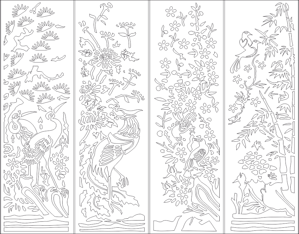 Oriental Floral Screen Panels Vector Set for Laser Cutting