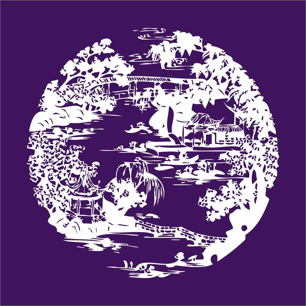 Oriental Landscape Circular Vector File for Laser Cutting