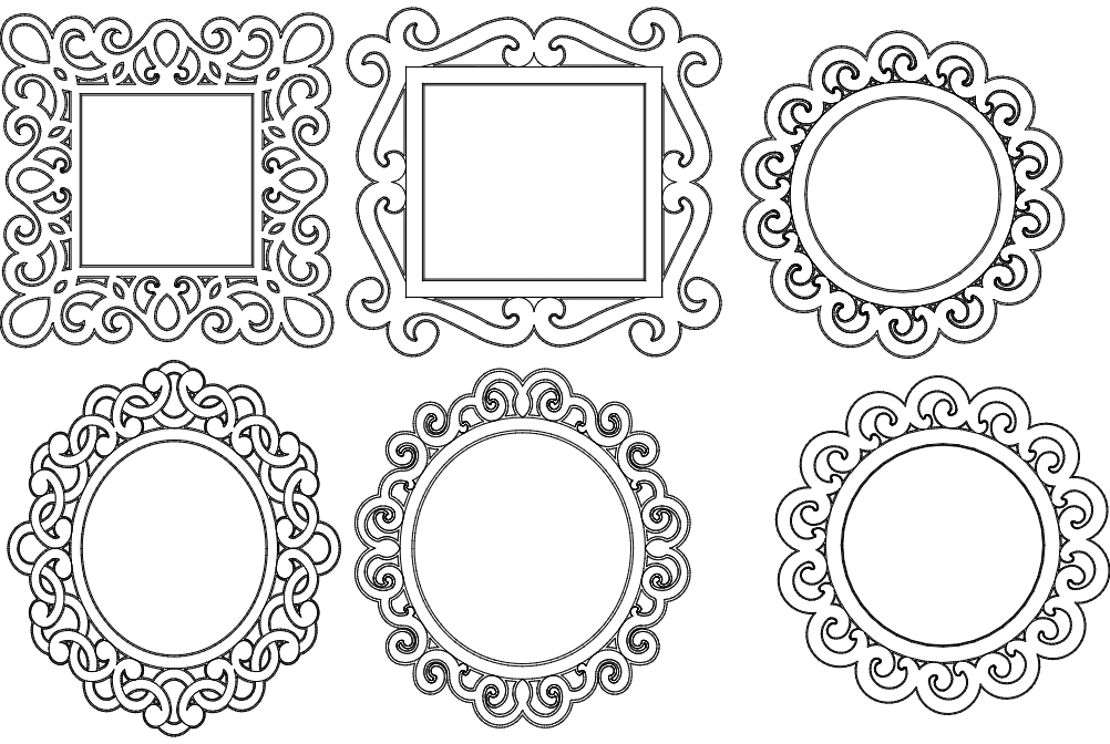 Ornamental Decorative Mirror Frames DXF Vector Collection
