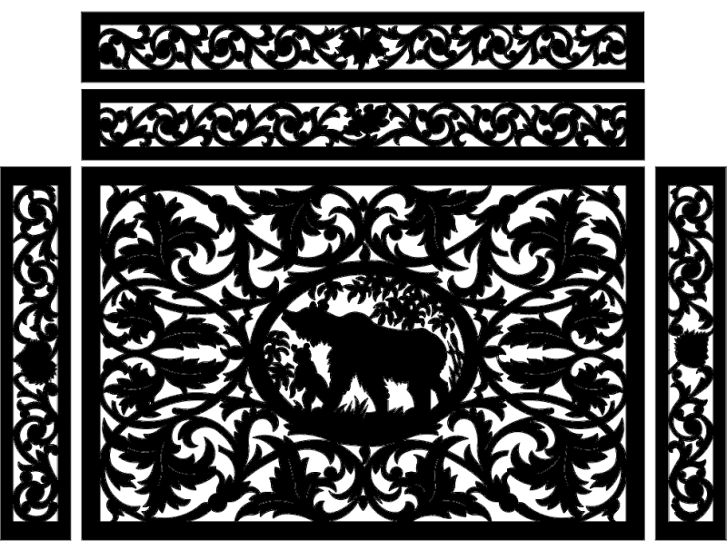 Ornate Bear Forest Panel DXF Vector for Laser Cutting