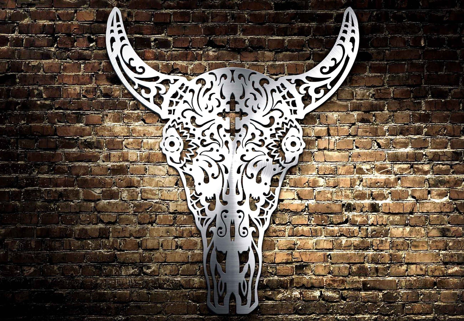 Ornate Bull Skull Wall Art Vector Laser Cut DXF File