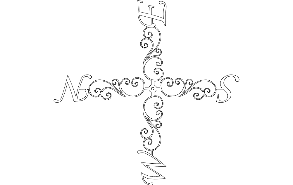 Ornate Decorative Compass Rose Vector Design (DXF)