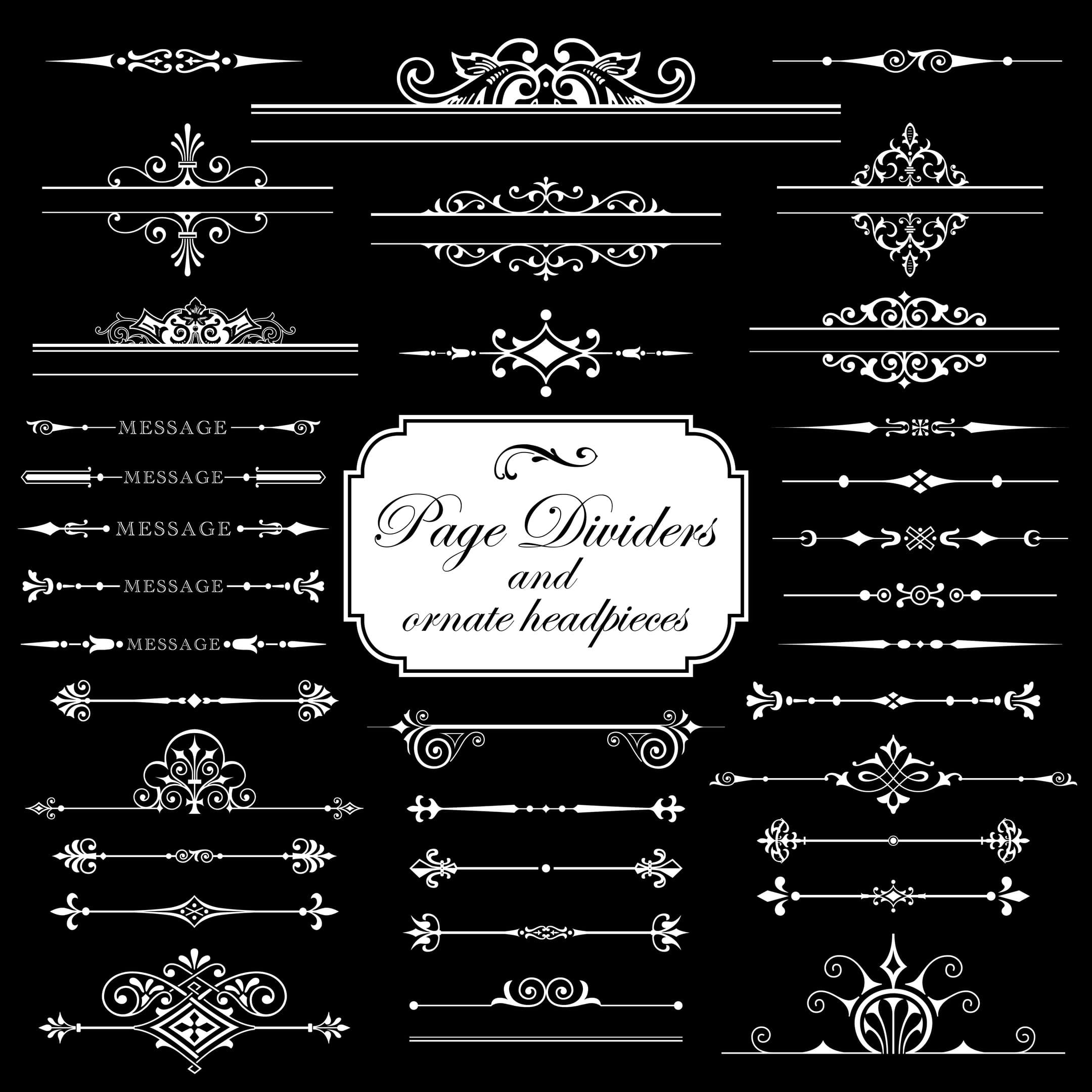 Ornate Decorative Page Dividers and Flourishes Vector Set