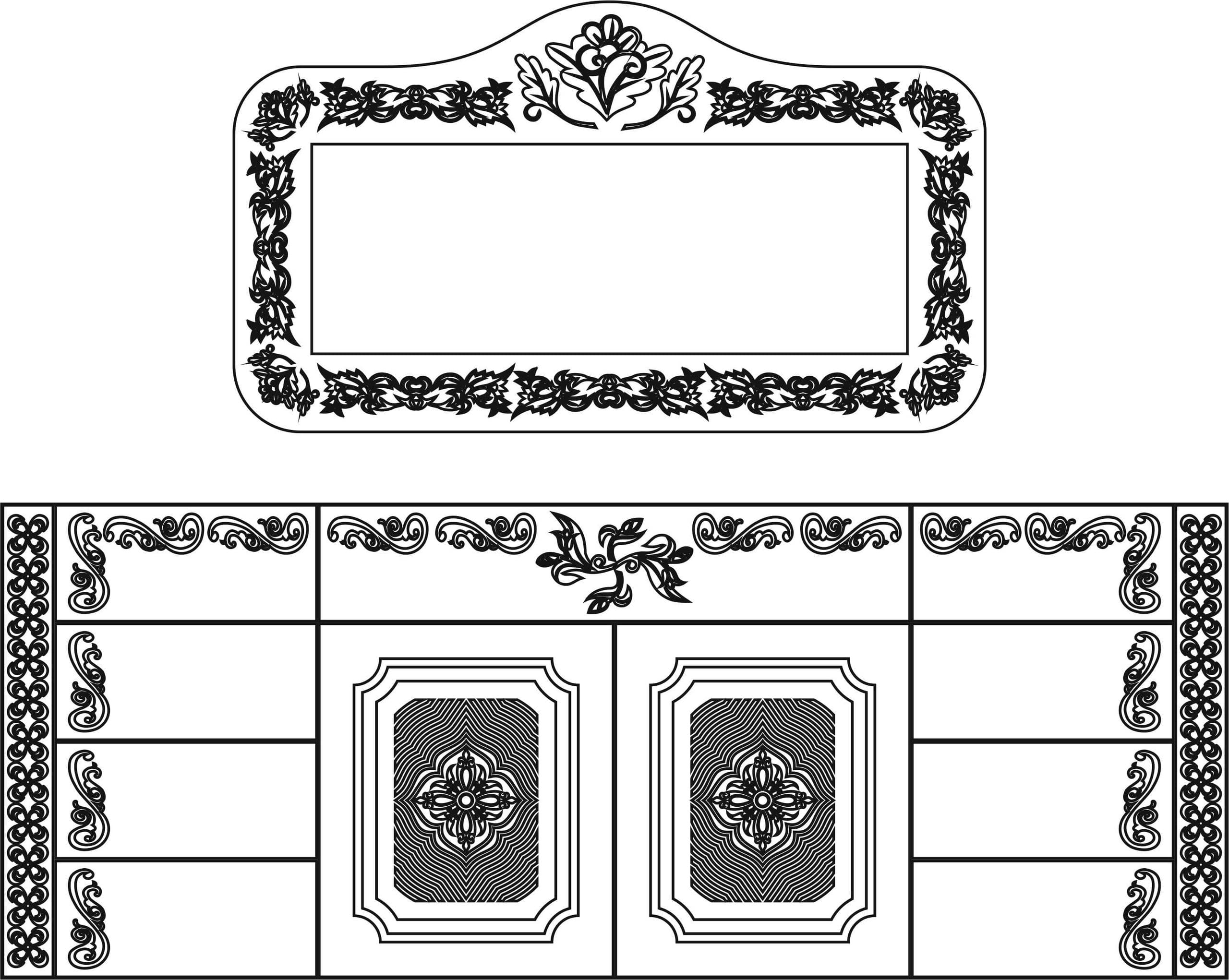 Ornate Dresser and Mirror Frame Vector Design for CNC