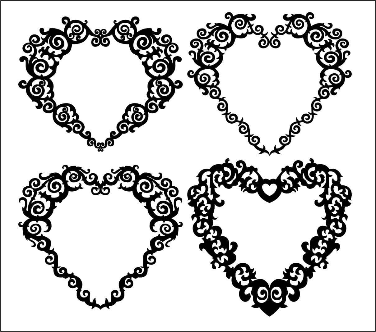 Ornate Filigree Heart Frames Laser Cut Vector File