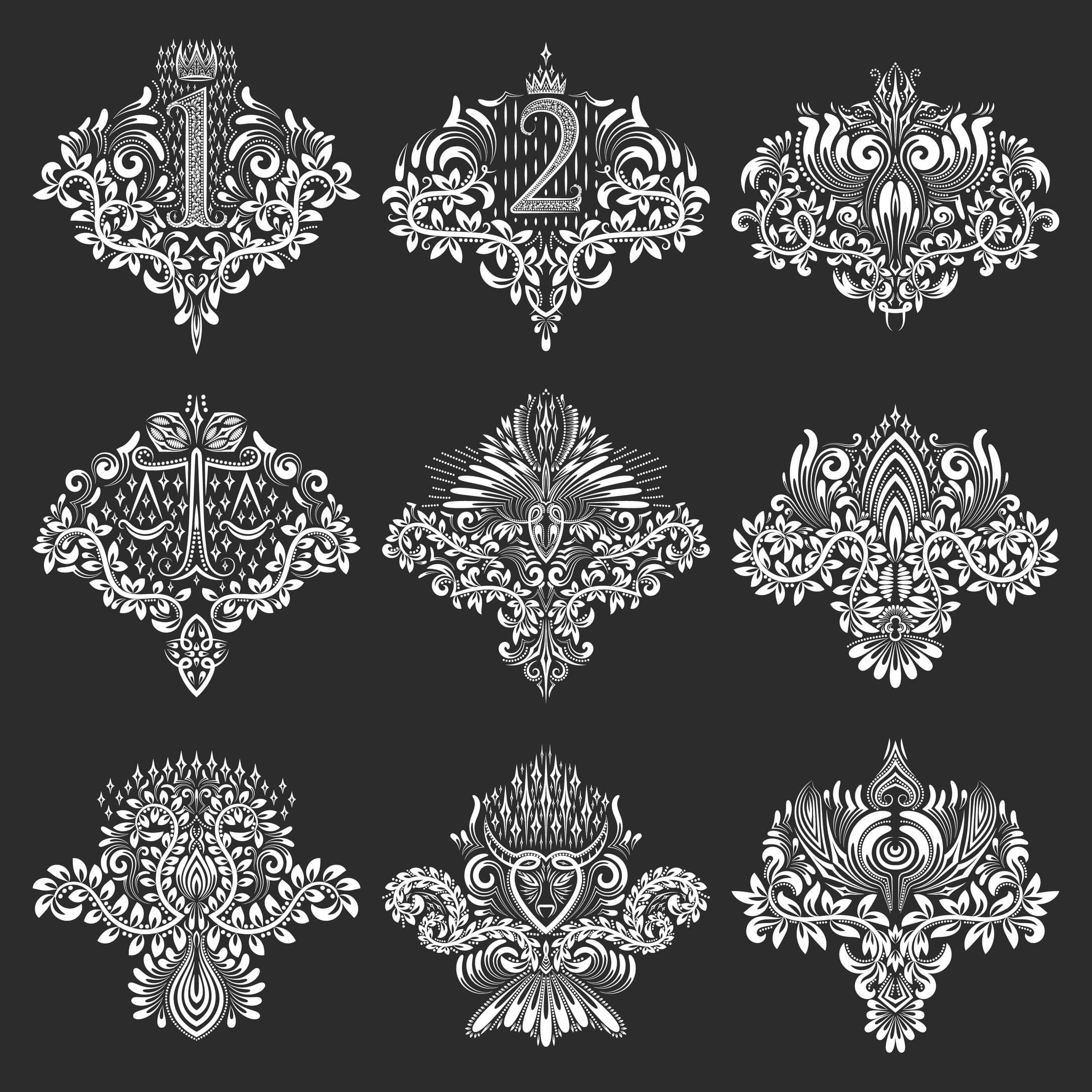 Ornate Floral Flourish Monogram Vector Set for Laser Cutting