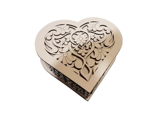 Ornate Heart Gift Box Laser Cut Template - SVG Vector File
