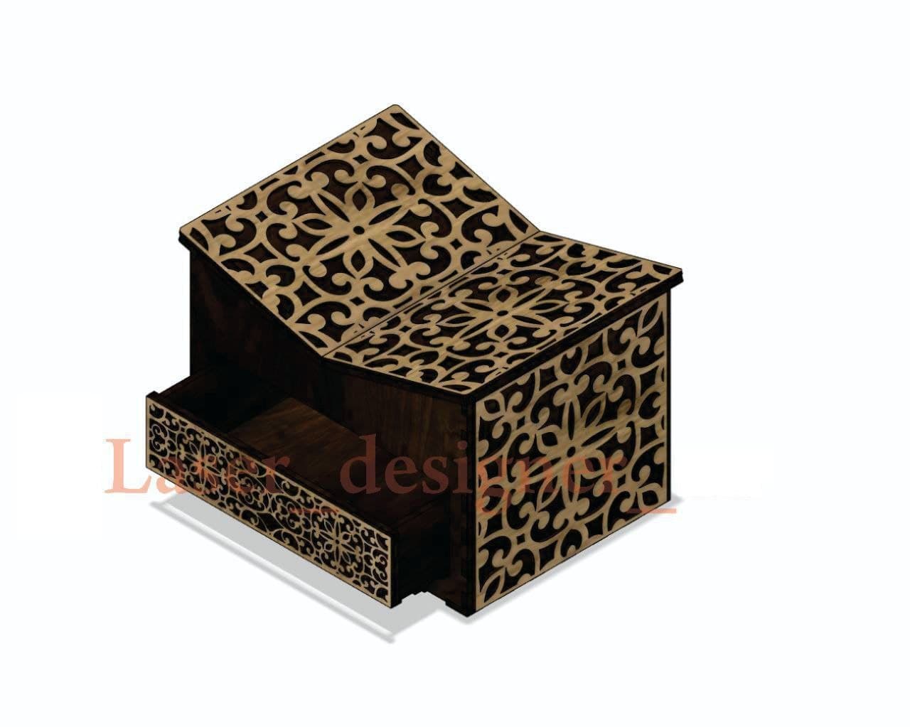Ornate Islamic Quran Stand and Storage Box Laser Cut Vector