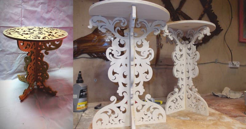 Ornate Laser Cut Round Side Table Vector Plan