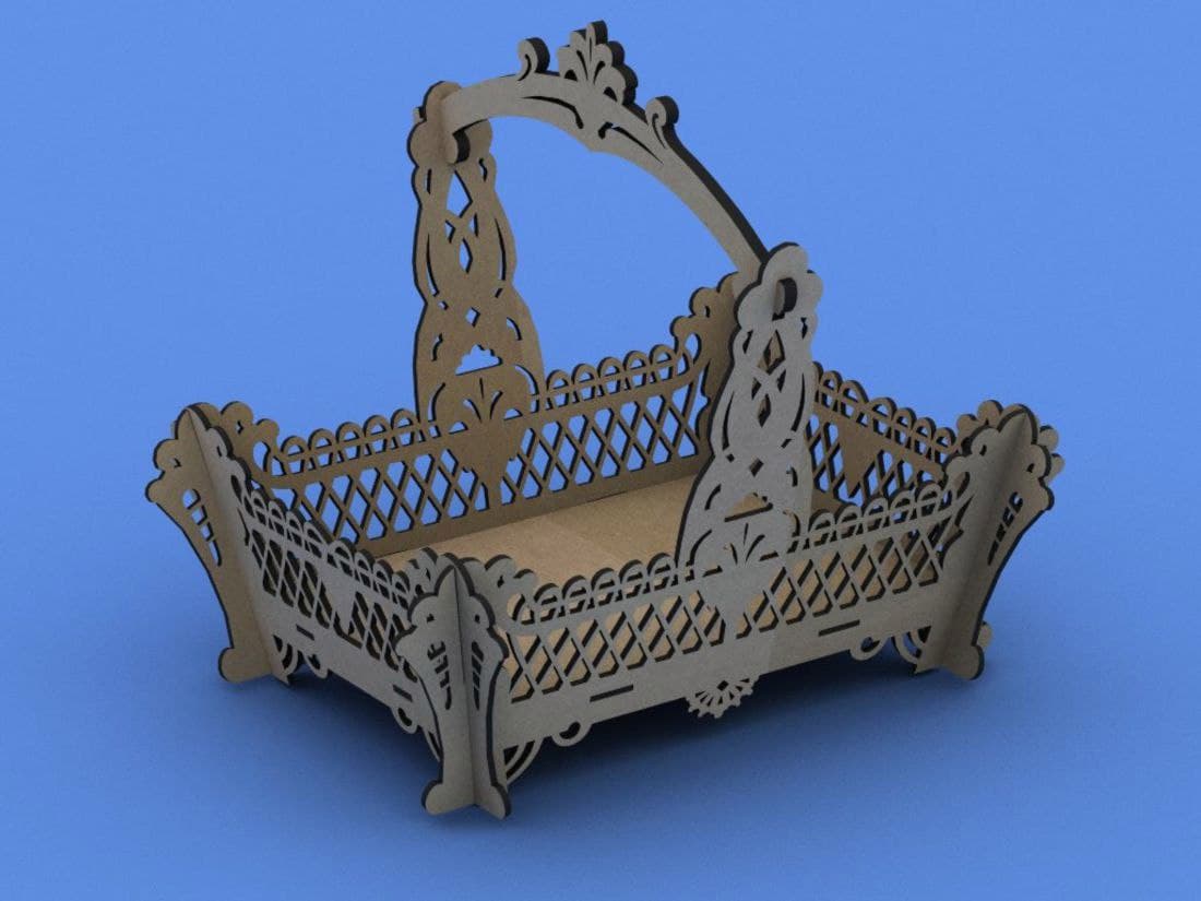 Ornate Laser Cut Wooden Gift Basket Vector DXF File