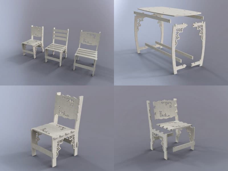 Ornate Miniature Table and Chairs Laser Cut Project CDR