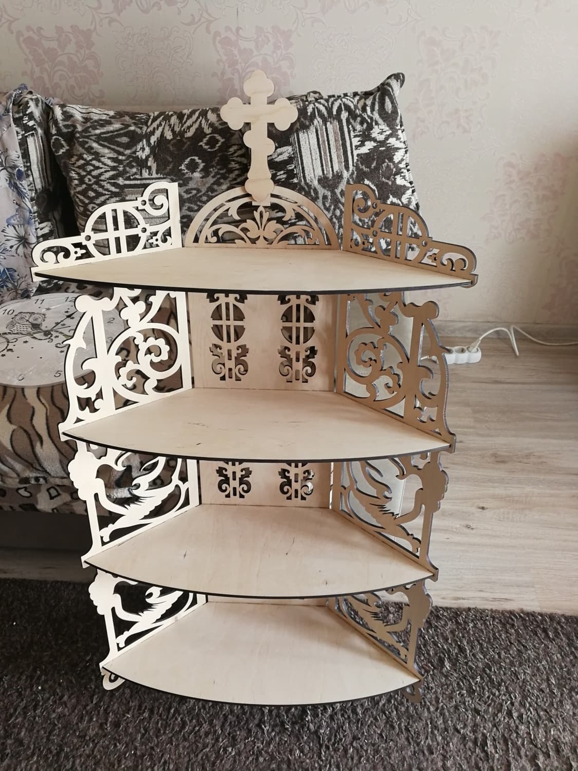 Ornate Wooden Corner Altar Shelf Laser Cut Vector File