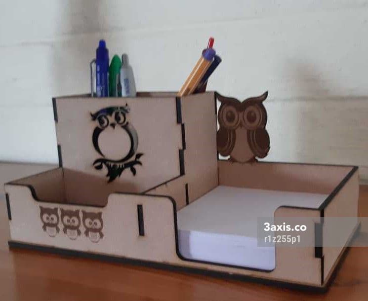 Owl Theme Wooden Desk Organizer Laser Cut Vector File