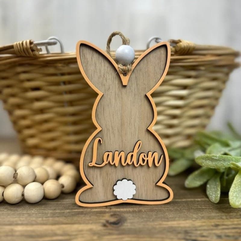 Personalized Easter Bunny Name Tag Vector Laser Cut File