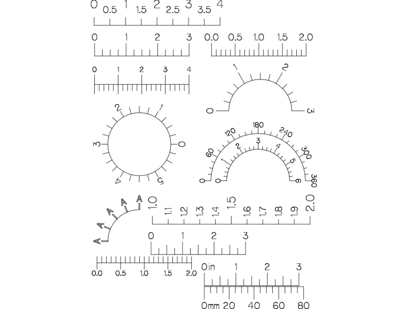Precision Dial and Ruler Scales Vector Set DXF File
