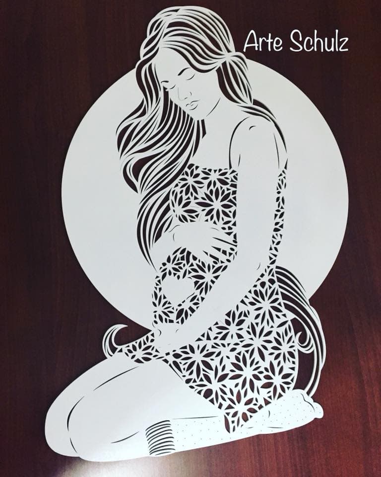 Pregnant Woman Floral Silhouette Laser Cut Vector DXF File