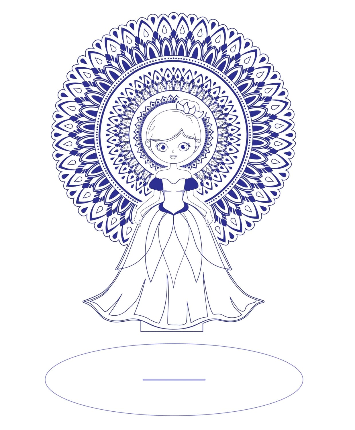 Plantilla Vectorial de Princesa con Mandala para Corte Láser DXF CDR