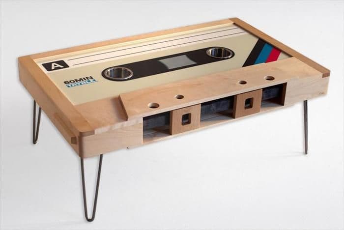 Retro Cassette Tape Coffee Table Vector Design for Laser Cutting DXF CDR