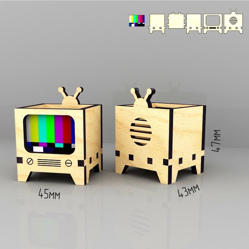 Retro TV Pen Holder Laser Cut Vector File