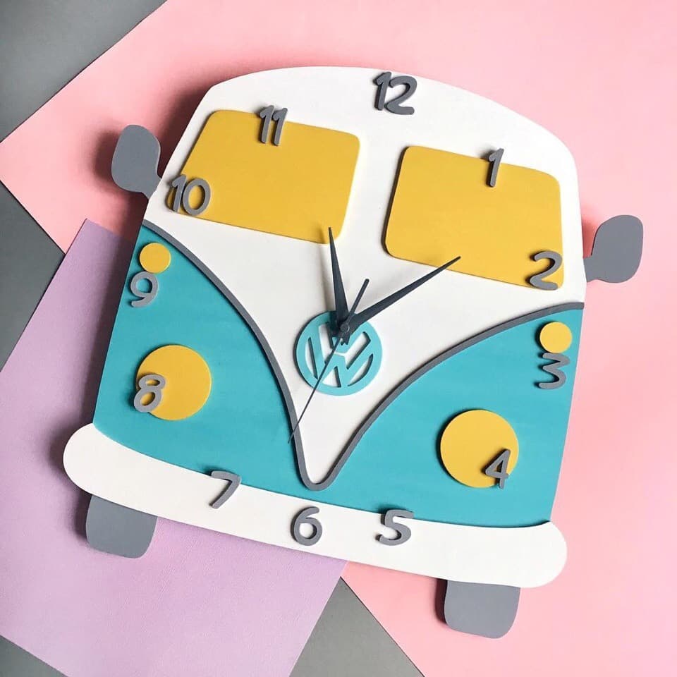 Retro VW Bus Wall Clock Laser Cut Vector File