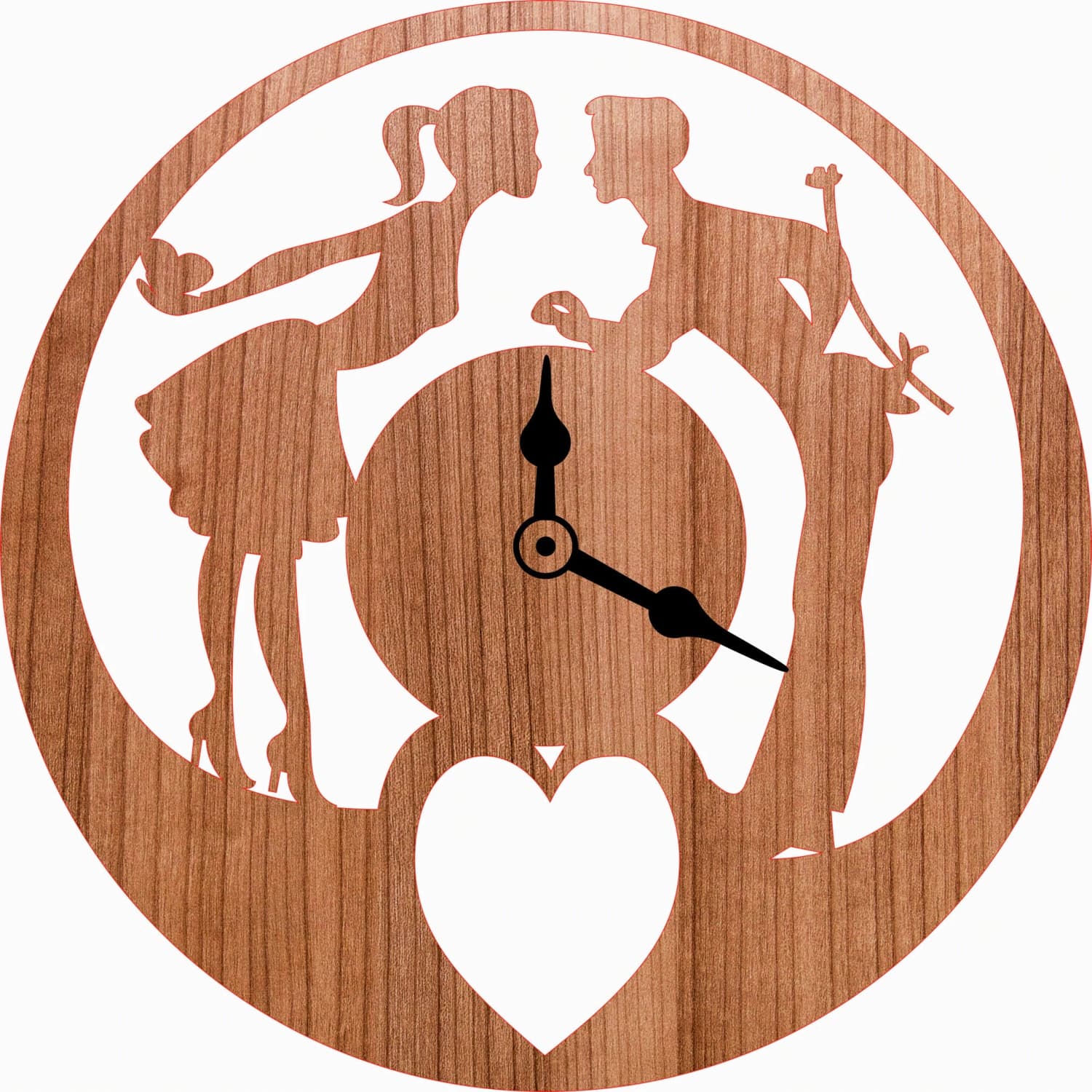Romantic Couple Heart Wall Clock Laser Cut Vector File