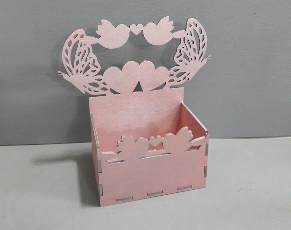 Romantic Wedding Gift Box with Butterflies and Birds Laser Cut Vector