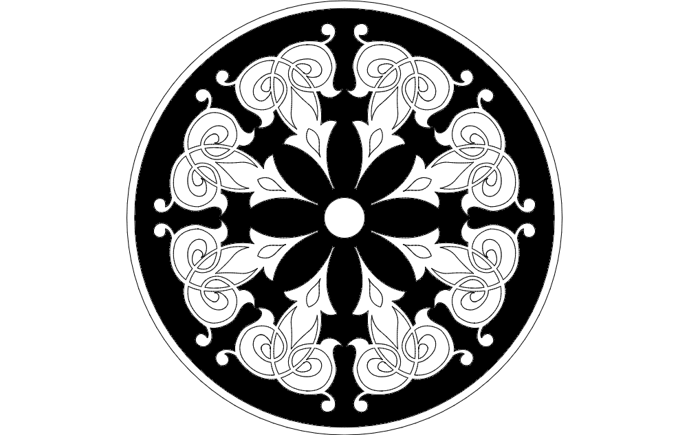 Round Floral Scrollwork Mandala Vector DXF File