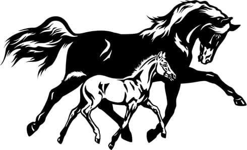 Running Horse and Foal Vector Silhouette for Laser Cutting DXF