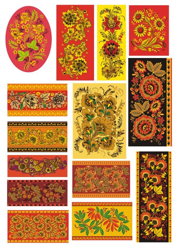 Russian Khokhloma Floral Patterns Vector Files for Laser Cutting