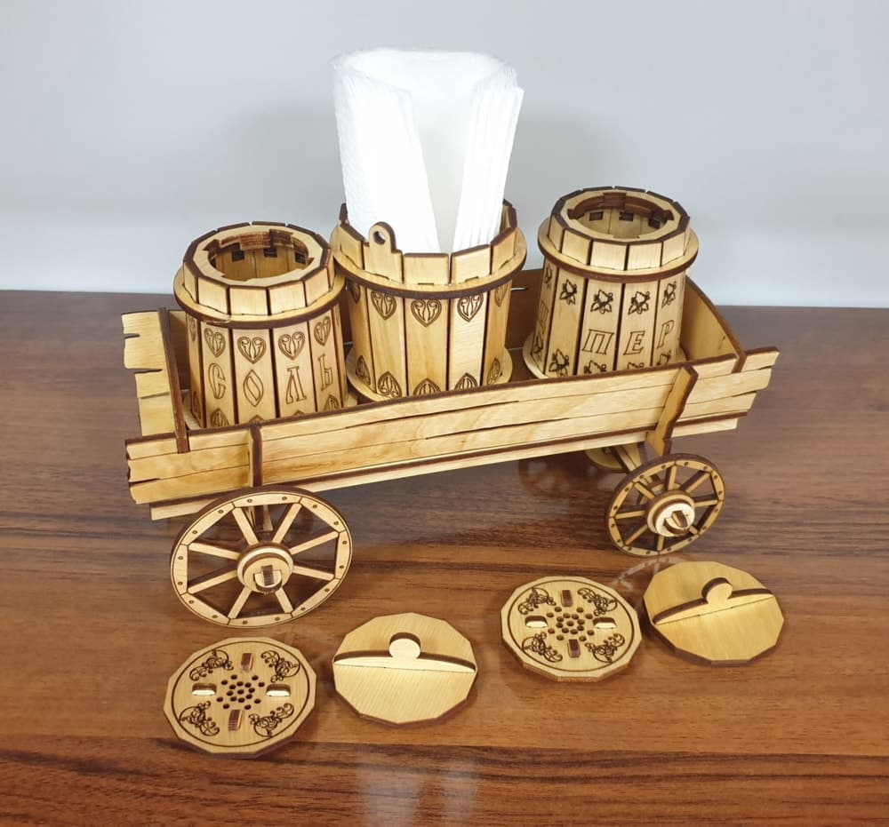 Rustic Cart Napkin & Spice Holder Laser Cut Vector File