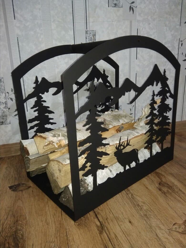 Rustic Deer Mountain Firewood Log Holder DXF Vector File