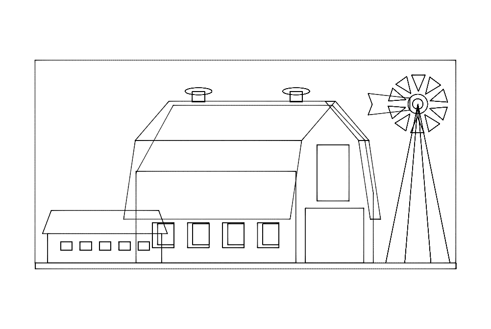 Rustic Farm Barn with Windmill Vector Laser Cut File (DXF)