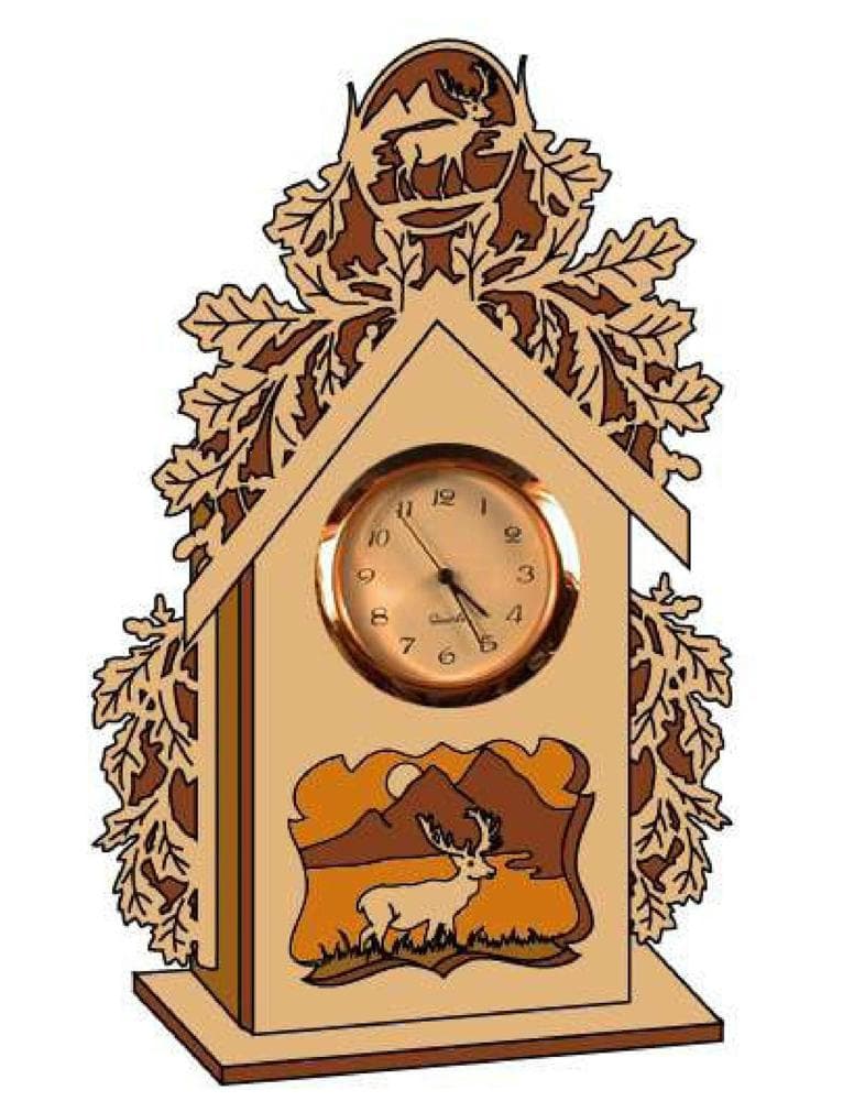 Rustic Forest Deer Table Clock Vector Files for Laser Cutting