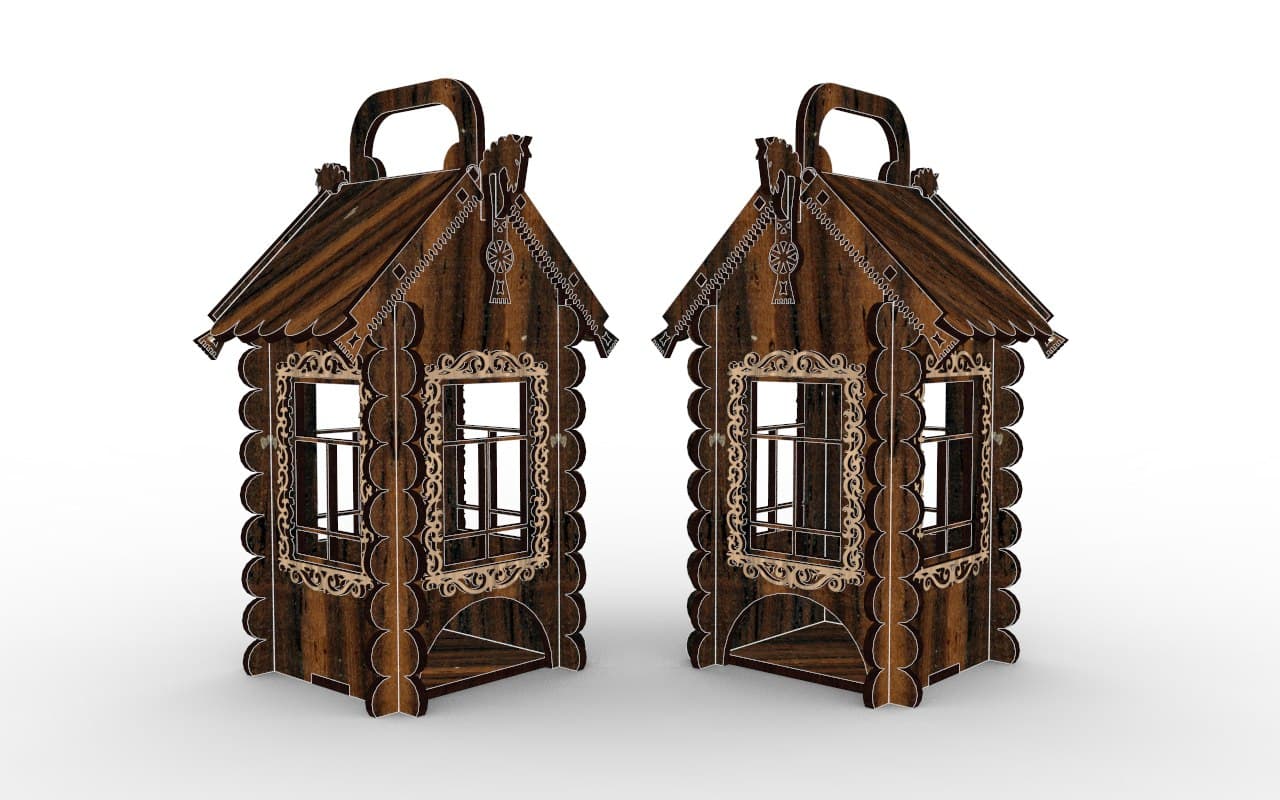 Rustic Log Cabin Tea Bag Dispenser Laser Cut Vector Plan