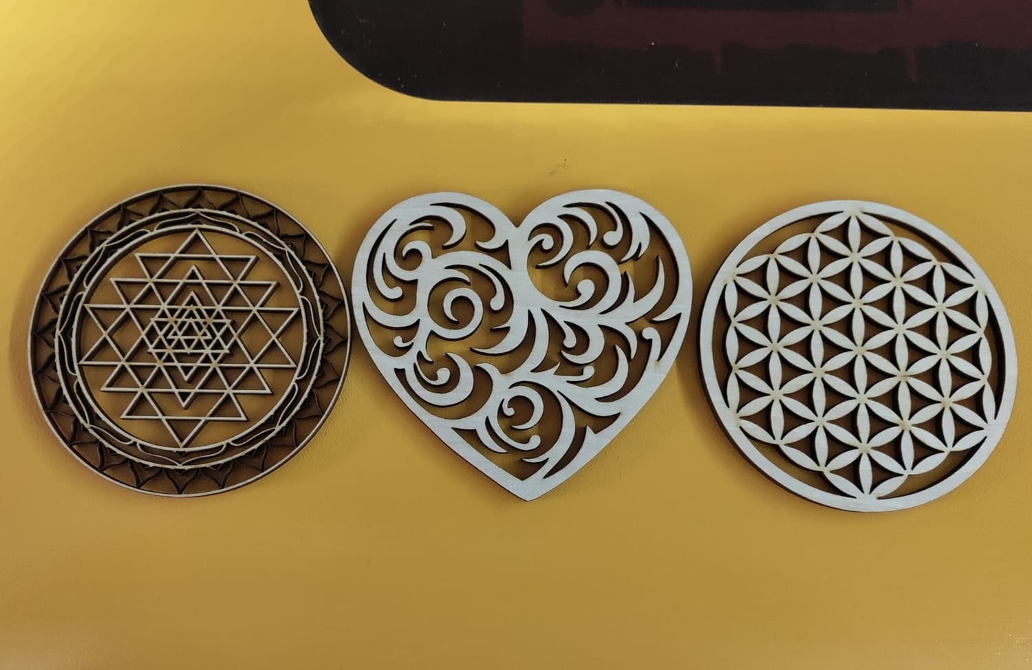 Sacred Geometry and Heart Coaster Set Laser Cut Vector Files