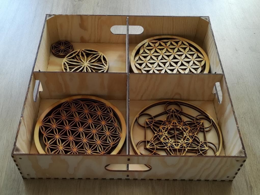 Sacred Geometry Coaster Set and Organizer Box Laser Cut DXF