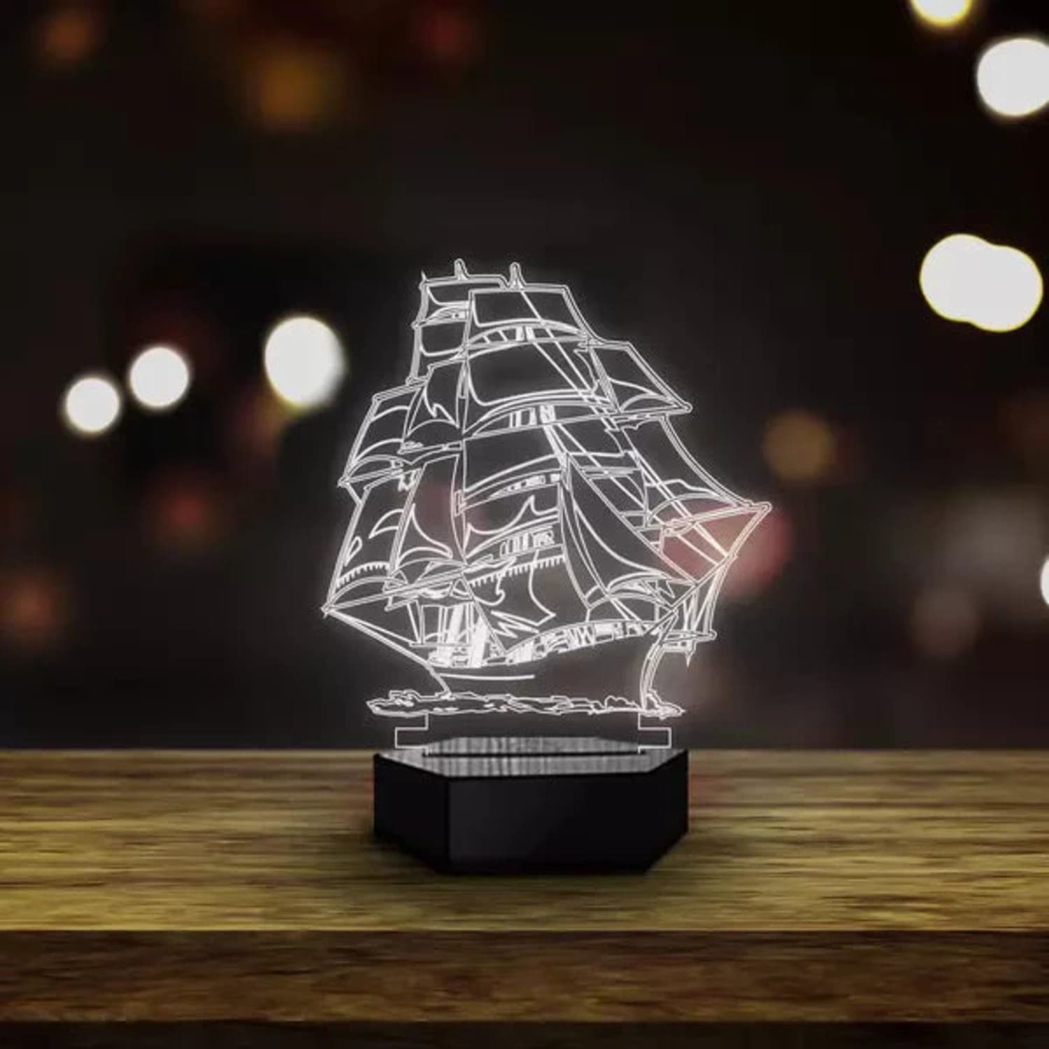 Sailing Ship 3D LED Night Light Laser Cut Vector File