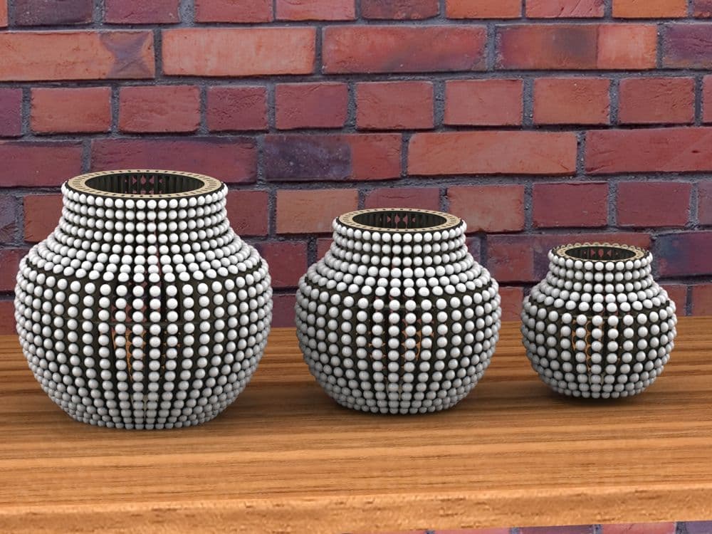Set of 3 Decorative Beaded Vases Laser Cut Vector File