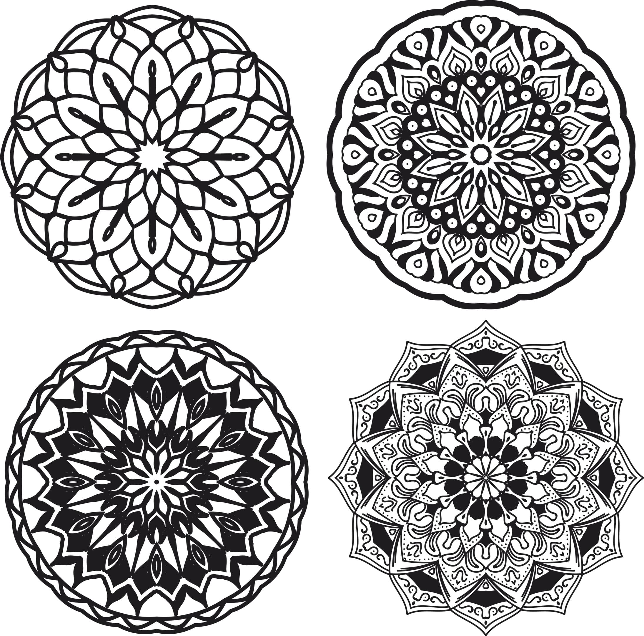 Set of 4 Detailed Decorative Mandala Vector Files for Laser Cutting