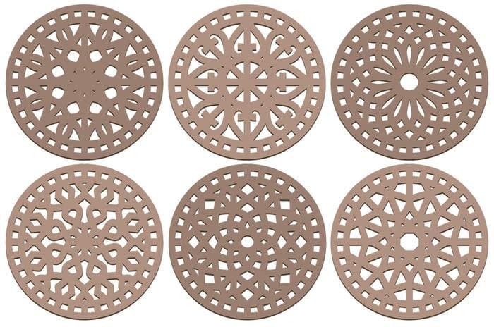 Set of 6 Circular Mandala Coasters Vector Design DXF File